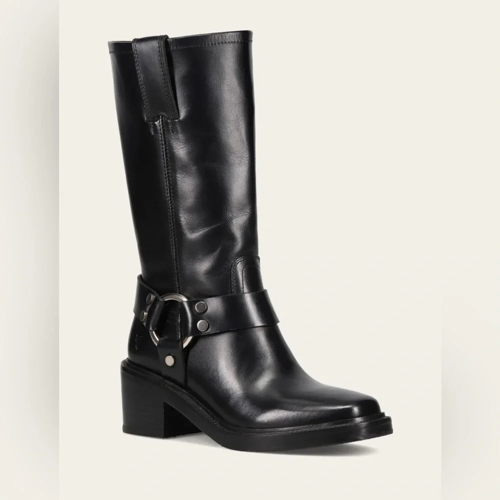 NWT NIB Frye Kate Harness Leather Boots Black Size 8 - Picture 3 of 11